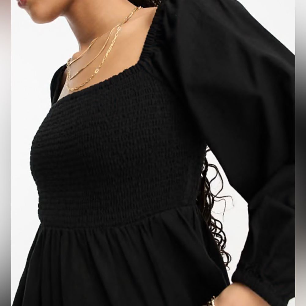OLD NAVY Black Smocked Puff Sleeve mini dress